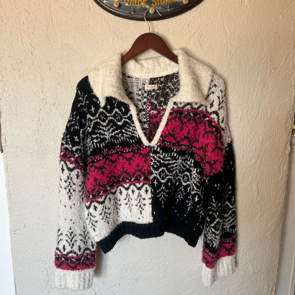 Anthropologie Pilcro V-Neck Fuzzy Printed Popover Sweater - Picture 4 of 15